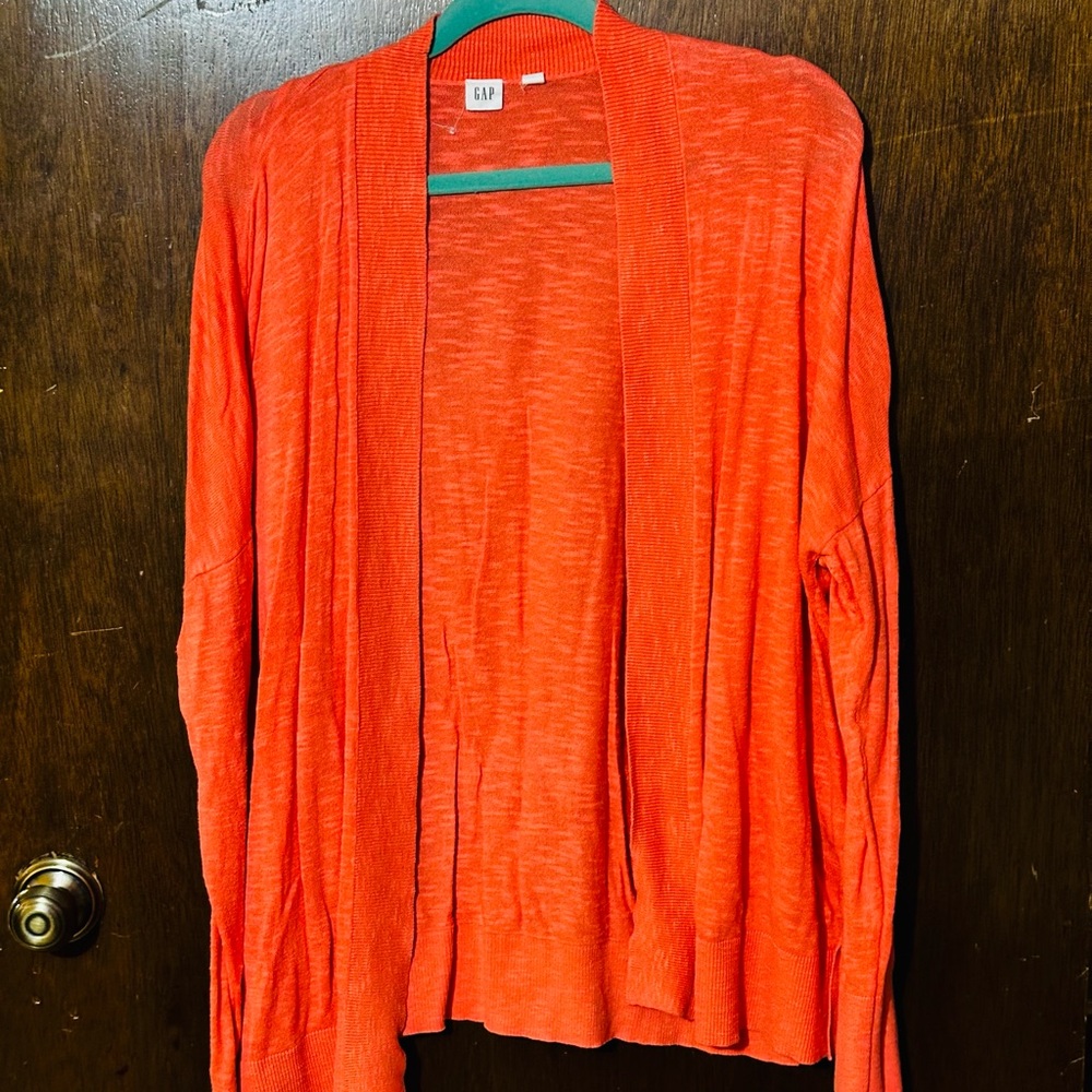 GAP Orange Cardigan Sweater Lightweight Knit